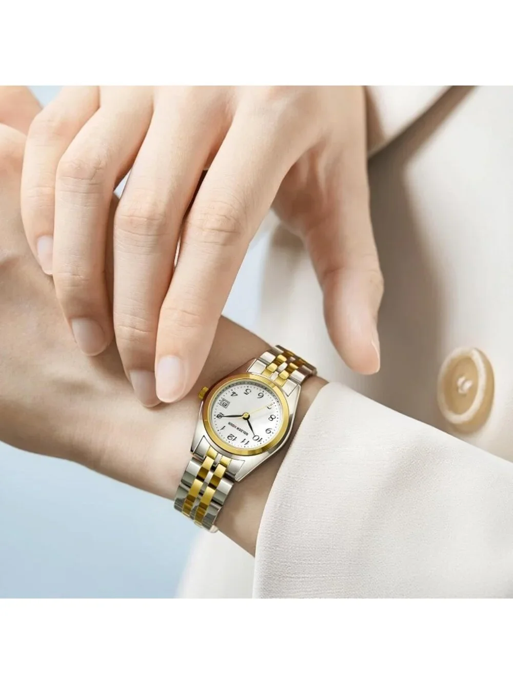 Womens Silver Gold Analog Quartz Stainless Steel Band Easy Reader Bracelet Watch